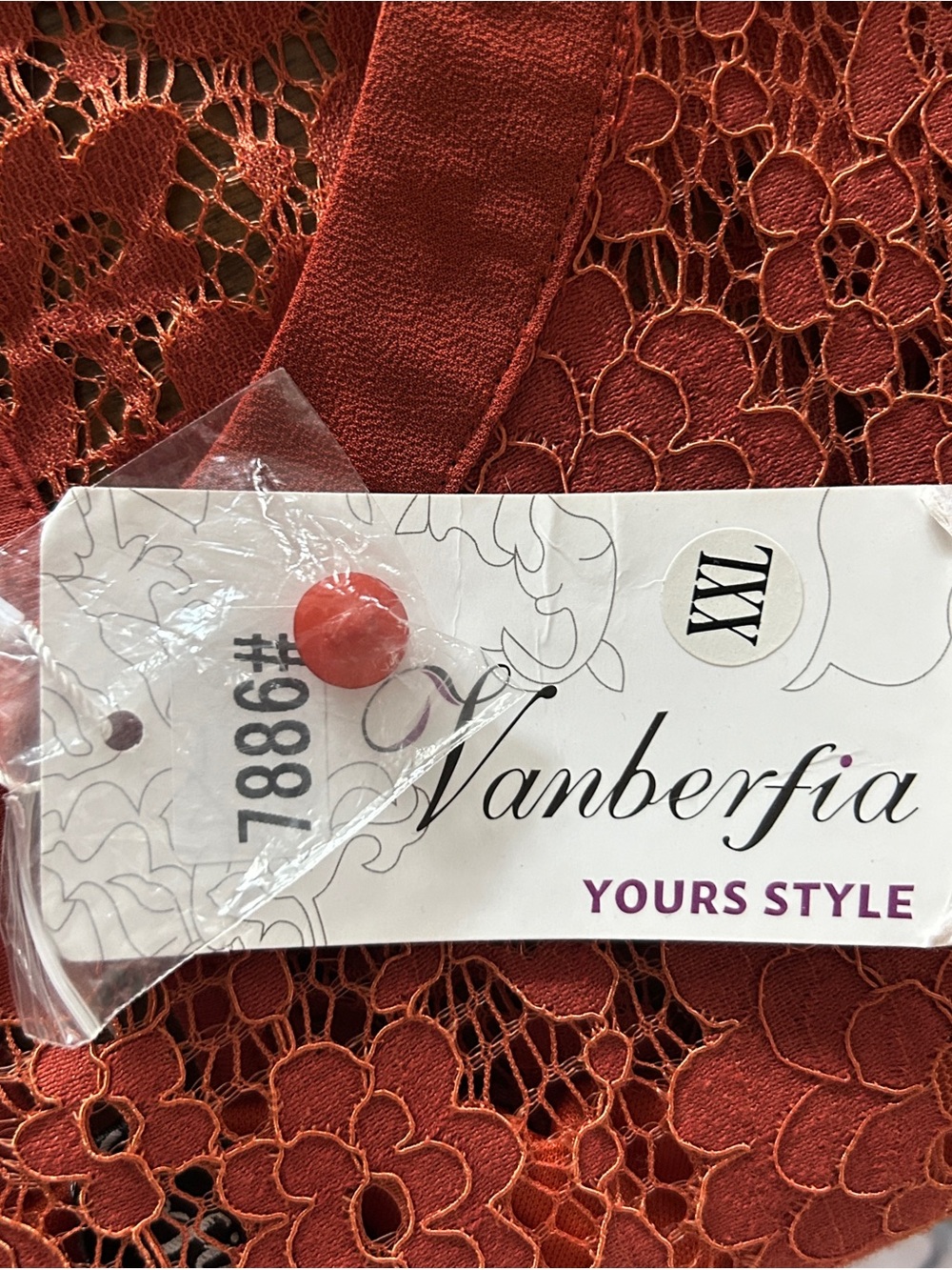💐NWT Vanberfia Women's Plus Lace Yoke Short Sleeve Slip Dress - Rust - Picture 3 of 5